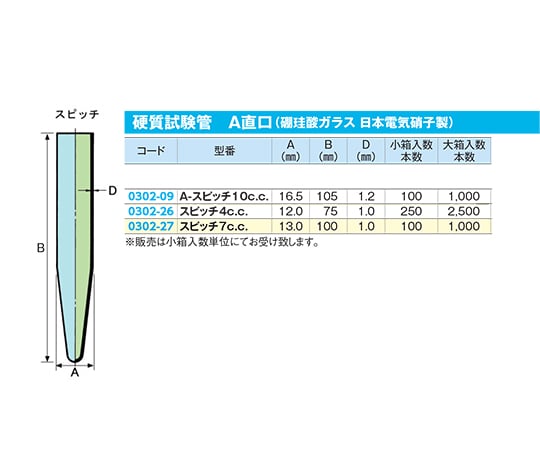 試験管（直口） A-スピッチ10mL φ16.5×105mm 1箱（100本入） 1箱(100本入)