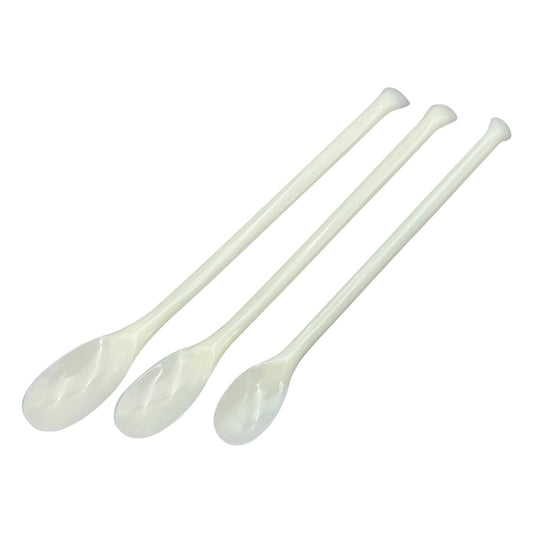 White plastic spoon made of ABS, set of 3, large, medium and small