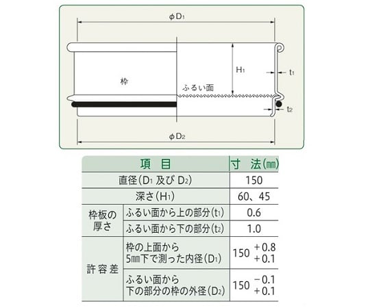 ふるい（試験用・鉛フリー)<TS製>　SUS普及型　φ150mm（深さ45mm）　目開き150μm　JTS-150-45-41 1個