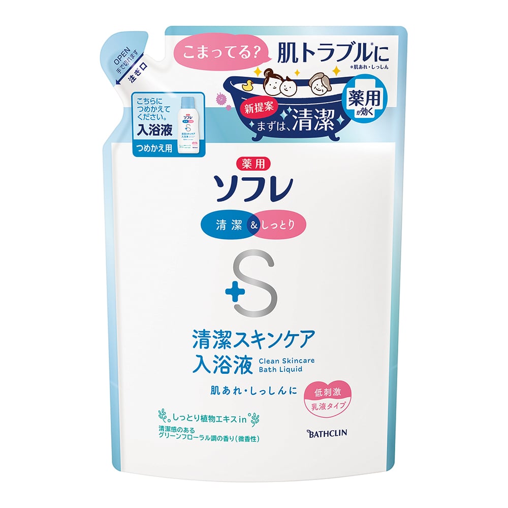 薬用ソフレ清潔スキンケア入浴液 グリーンフローラル調の香り つめかえ用 600mL 1本