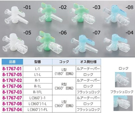 三方活栓 L型（180°回転） ロック仕様 1箱（20個入）　L1-L 1箱(20個入)