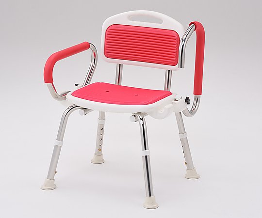 業務用シャワー椅子（ステンレスフレーム）　肘付き／レッド 1脚