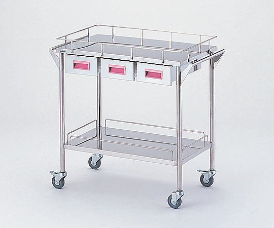 ストレージステンレスカート 2段 ピンク  (幅750mm/引き出し3個)　CHW-2H-P 1台