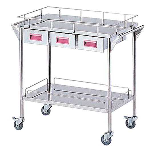Storage Stainless Steel Cart, 2 Tiers, Pink (Width 750mm/3 Drawers) CHW-2H-P 1 Unit
