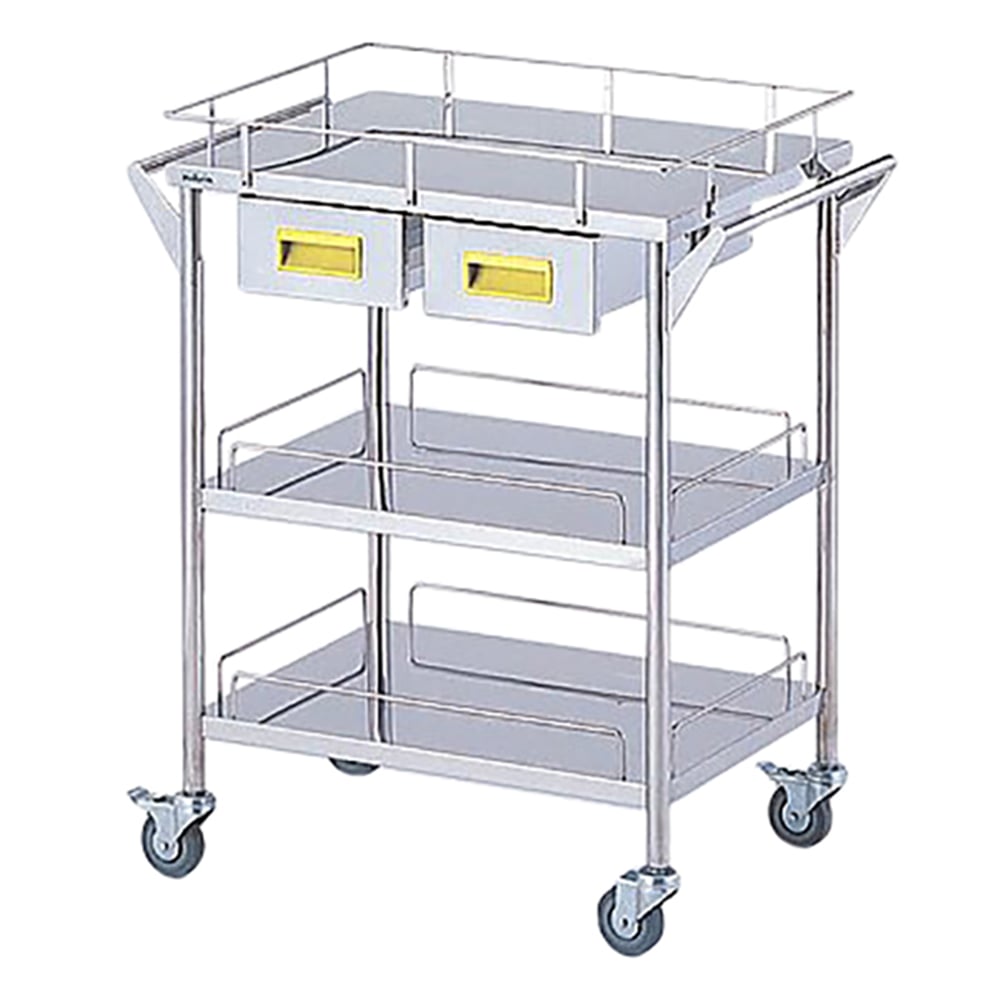 Storage Stainless Steel Cart, 3 Tiers, Yellow (Width 600mm/2 Drawers) CHS-3H-Y 1 Unit