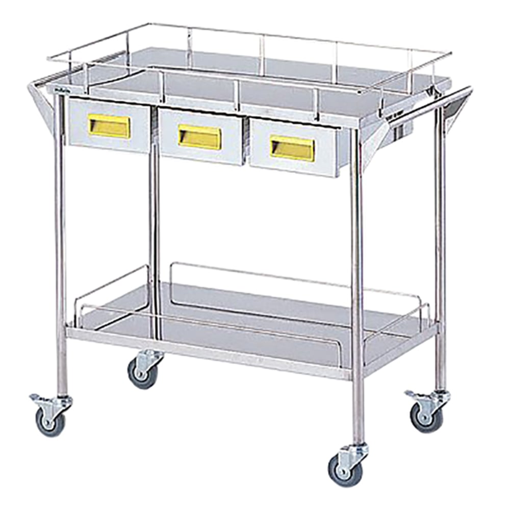 Storage Stainless Steel Cart, 2 Tiers, Yellow (Width 750mm/3 Drawers) CHW-2H-Y 1 Unit
