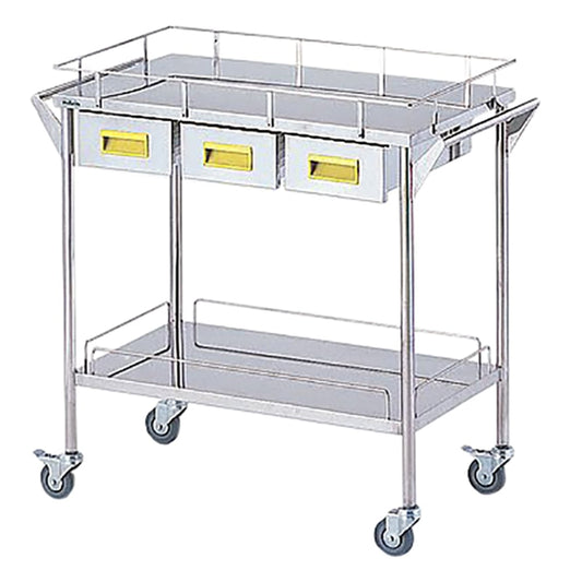 Storage Stainless Steel Cart, 2 Tiers, Yellow (Width 750mm/3 Drawers) CHW-2H-Y 1 Unit