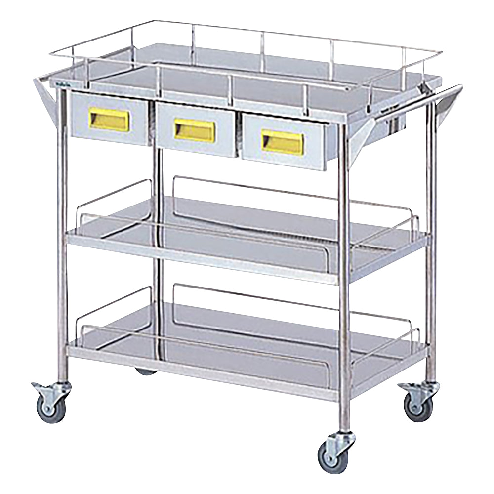 Storage Stainless Steel Cart, 3 Tiers, Yellow (Width 750mm/3 Drawers) CHW-3H-Y 1 Unit
