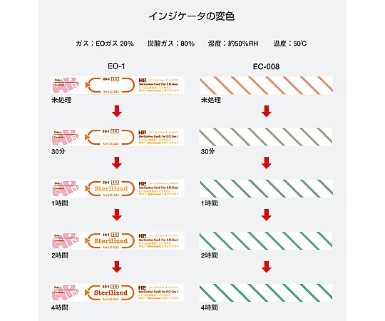 HPsp（R）ケミカルインジケータ EOG用 1箱（500枚入）　EO-2 1箱(500枚入)