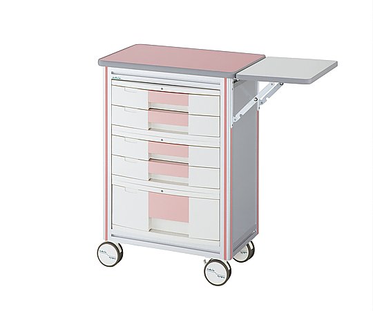 ヨーロピアンカートⅡ(補助天板付き･回診タイプ) 5段ピンク 630×400×855mm　ES-B5P 1台