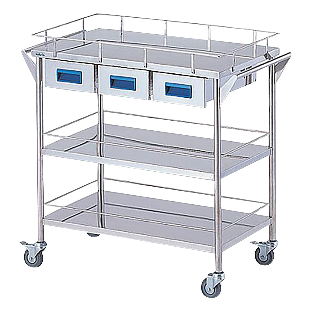 ストレージステンレスカート 3段 ブルー  (幅750mm/引き出し3個)　CHW-3H 1台