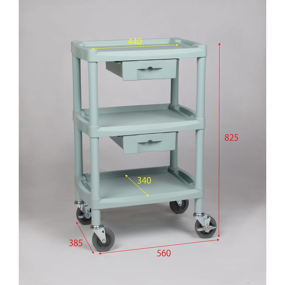 プラスチックワゴン3段 引出し2個付き 560×385×825mm　Y101K 1台
