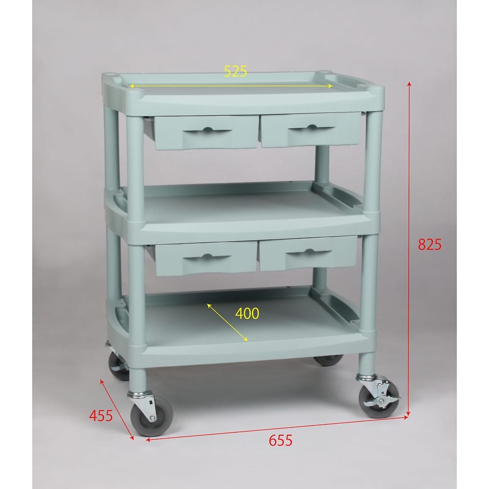 プラスチックワゴン3段 引出し4個付き 655×455×825mm　Y201K 1台