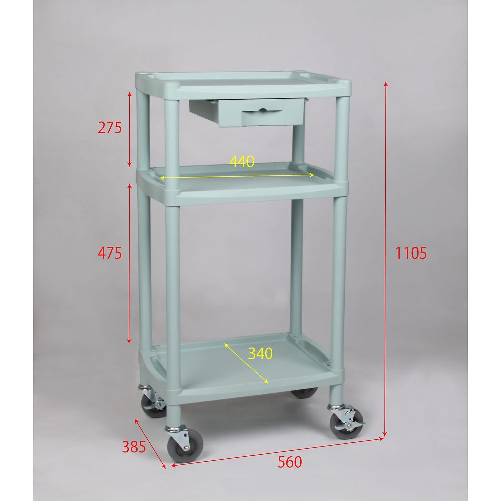 プラスチックワゴン3段　引出し1個付き　560×385×1105mm　Y401B 1台