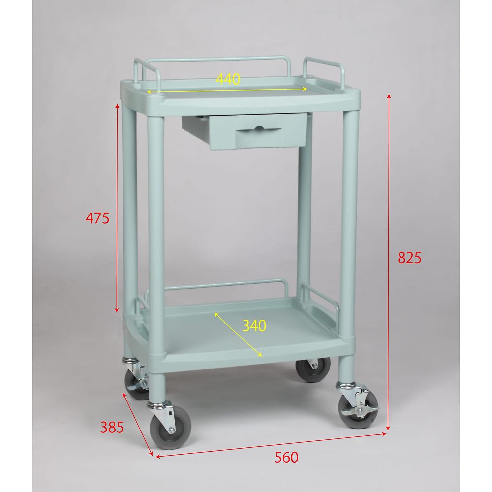 プラスチックワゴン2段 引出し1個付き 560×385×825mm　Y101G 1台