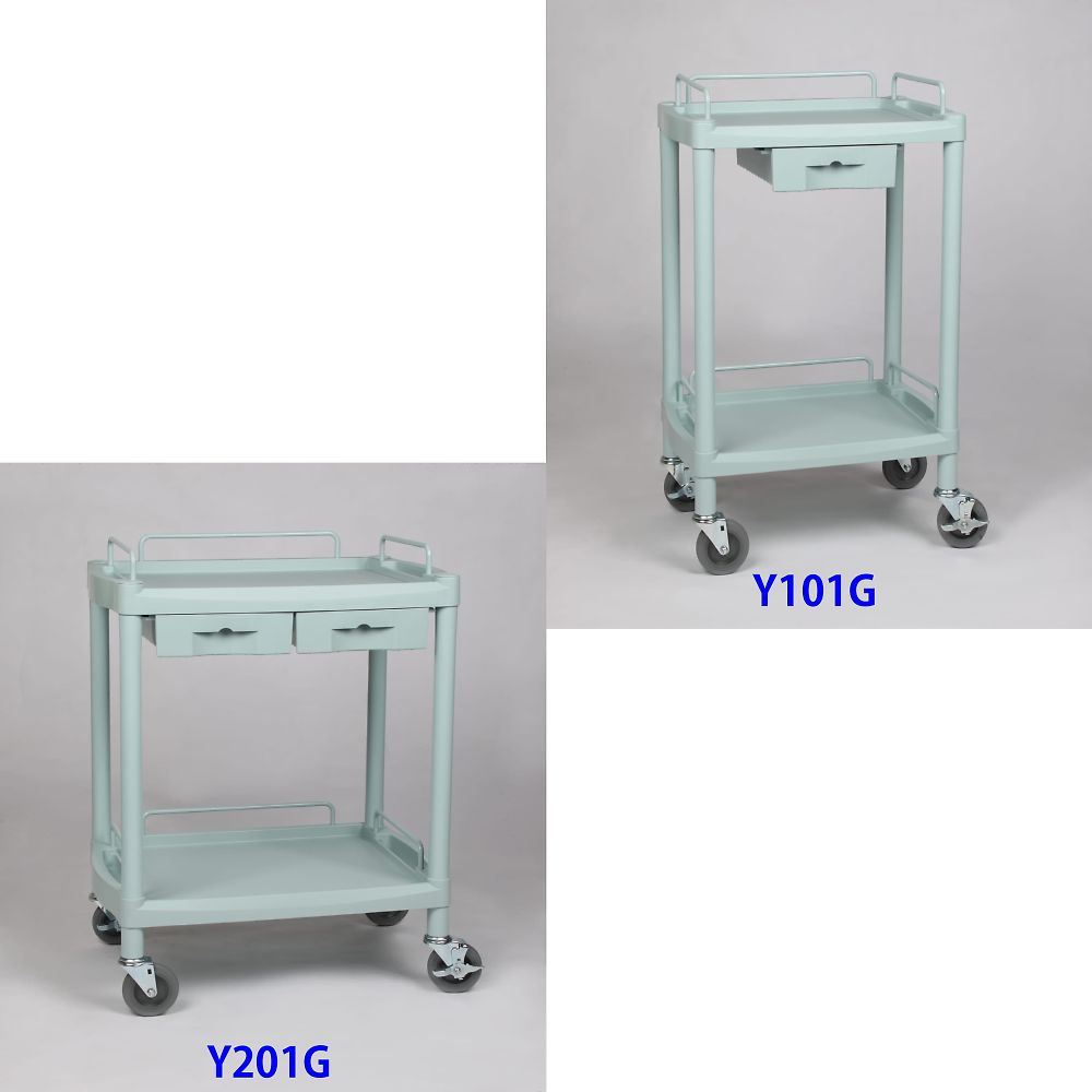 プラスチックワゴン2段 引出し1個付き 560×385×825mm　Y101G 1台