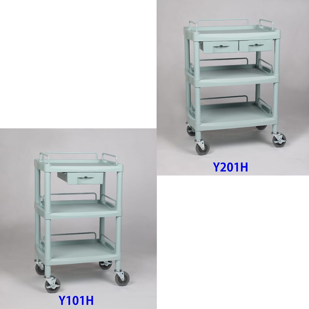 Plastic cart 3 shelves, 1 drawer, with guard rail, 560 x 385 x 825 mm, Y101H, 1 unit