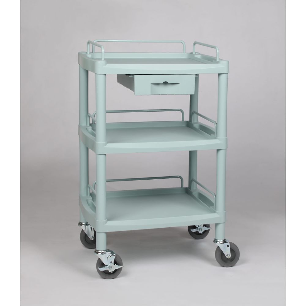 Plastic cart 3 shelves, 1 drawer, with guard rail, 560 x 385 x 825 mm, Y101H, 1 unit