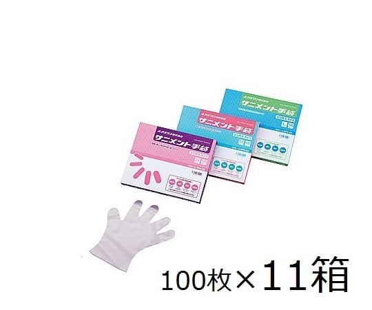 ラボランサニメント手袋（PE・厚手タイプ）　エンボス付　M　10箱+1箱 1箱(100枚×11箱入)