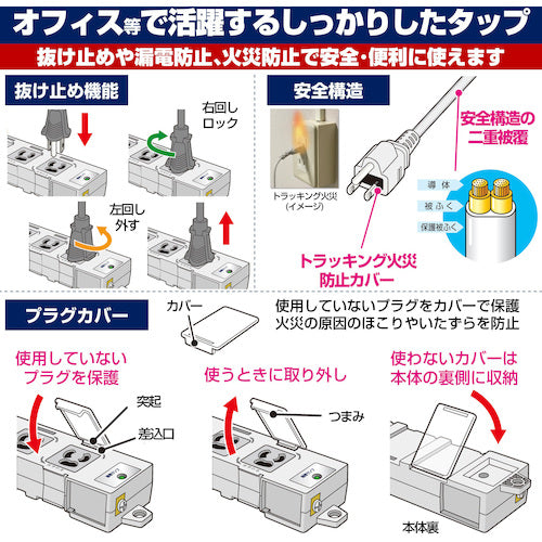 ＥＬＰＡ　カバー付事務所向けタップ４Ｐ耐雷　OAT-JPC43SB　1個