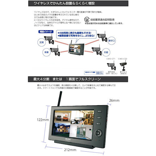 ＥＬＰＡ　ワイヤレスカメラモニターセット　CMS-7110　1 個