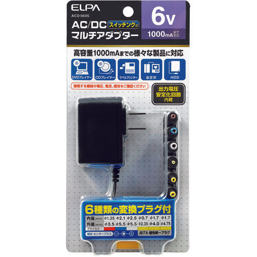 ＥＬＰＡ　ＡＣーＤＣマルチアダプター　６Ｖ　ACD-060S　1 個