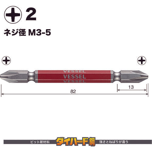 ＶＥＳＳＥＬ　剛彩ビット　５本組　（両頭）　＋２×８２ｍｍ　GS5P2082　1 PK