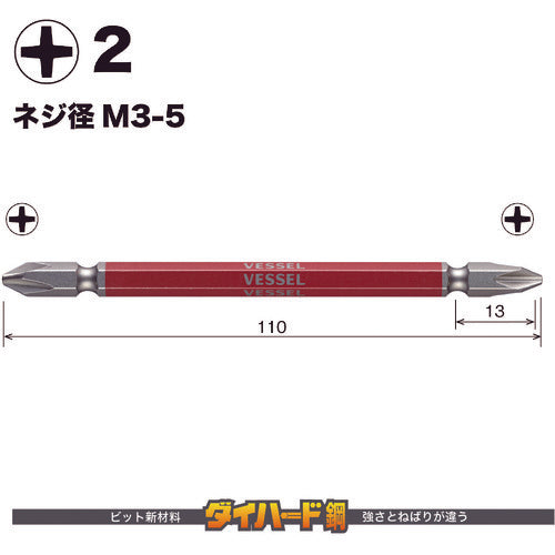 ＶＥＳＳＥＬ　剛彩ビット　５本組　（両頭）　＋２×１１０ｍｍ　GS5P2110　1 PK