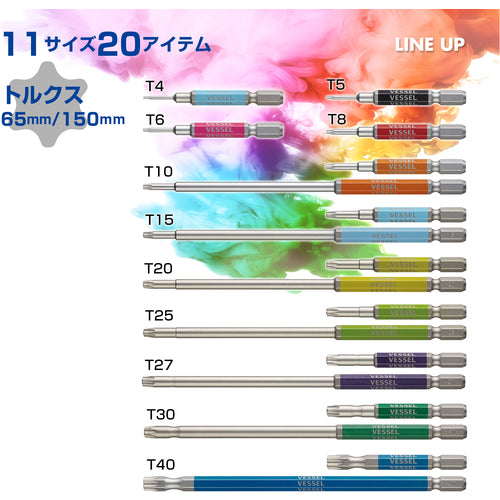 ＶＥＳＳＥＬ　剛彩ビット　５本組　（片頭トルクス）　アソート６５ｍｍ　GS5P-33　1 Ｓ