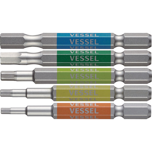 ＶＥＳＳＥＬ　剛彩ビット　５本組　（片頭ヘックス）　アソート６５ｍｍ　GS5P-31　1 PK