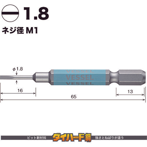 ＶＥＳＳＥＬ　剛彩ビット　２本組　（片頭）　−１．８×６５ｍｍ　GS16PL18　1 PK