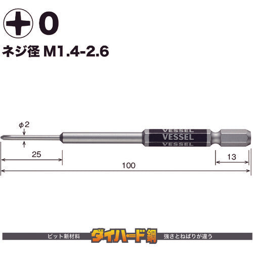 ＶＥＳＳＥＬ　剛彩ビット　精密タイプ　２本組　（片頭）　＋０×１００ｍｍ　GS160100　1 PK