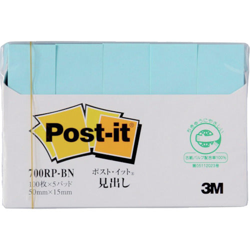 3M Post-it 50 x 15 mm 100 sheets x 5 pads Blue 700RP-BN 1PK