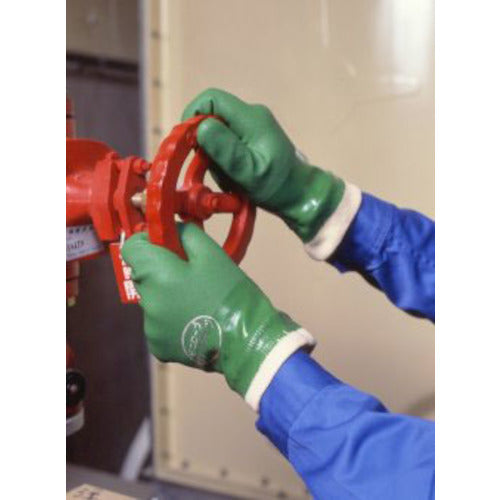 SHOWA PVC gloves No. 602 Green Jersey 2-pair pack, L size, NO602-L, 1 bag
