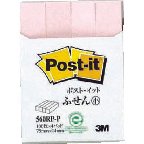 ３Ｍ　ポスト・イット　７５Ｘ１４ｍｍ　１００枚Ｘ４パッド　ピンク　560RP-P　1PK