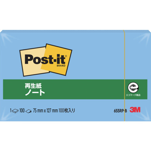 ３Ｍ　ふせん　ポスト・イット　ノート　７５×１２７ｍｍ　１００枚　ブルー　655RP-B　1PK