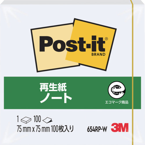 ３Ｍ　ポスト・イット　７５Ｘ７５ｍｍ　１００枚　ホワイト　654RP-W　1PK
