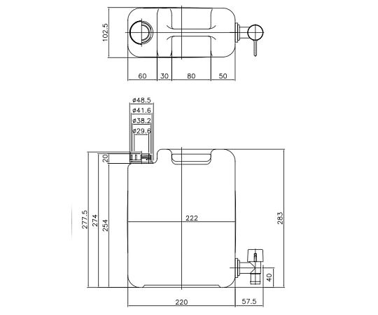 レバーコック付瓶 平角缶（1ヶロ）5L 1個　1052-07 1本