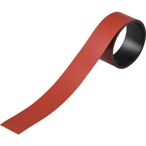 緑十字　テープ状カラーマグネット　赤　マグネ３０Ｒ　３０ｍｍ幅×１ｍ×０．８ｍｍ　片面磁力　312054　1本