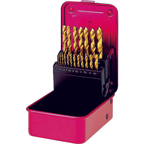 三菱Ｋ　ＧＳＤＳＥＴ　ＴｉＮコーティング　一般鋼用　ハイスドリルセット（スチールケース　１９本入）　GSDSET19　1 Ｓ