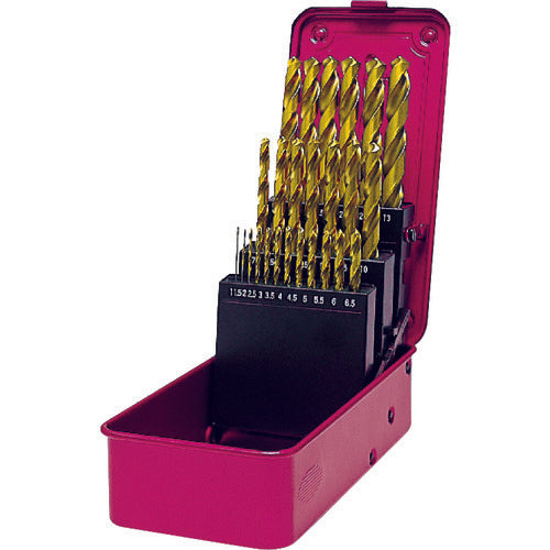 三菱Ｋ　ＧＳＤＳＥＴ　ＴｉＮコーティング　一般鋼用　ハイスドリルセット（スチールケース　２５本入）　GSDSET25　1 Ｓ