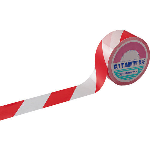 緑十字　バリケードテープ（標識テープ）　赤／白　ＢＴ−５０５　５０ｍｍ幅×５０ｍ　非粘着タイプ　147014　1巻