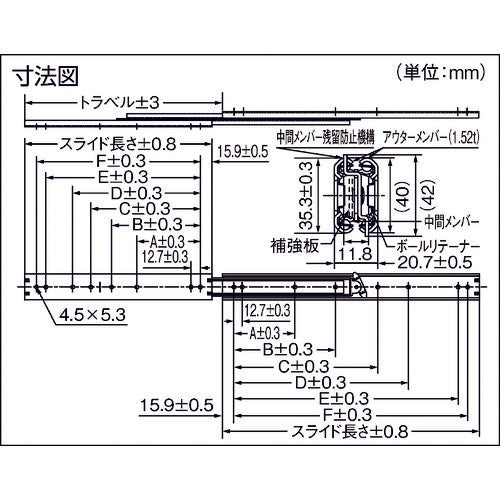 어큐라이드 프론트 리어 트래블 슬라이드 레일 길이 508mm C301-20TW 1개