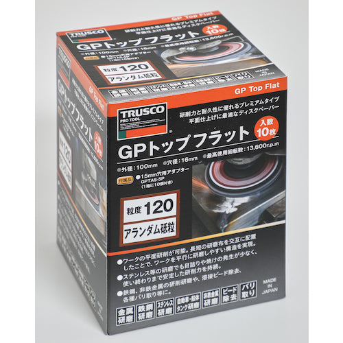 ＴＲＵＳＣＯ　ＧＰトップフラット　アランダム　＃１２０　Φ１００　１０枚入　GPF100-A120　1 箱