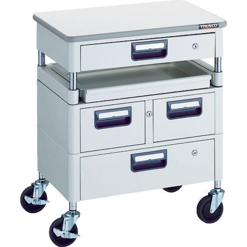 TRUSCO Tool Wagon Phoenix Wagon, Low Noise, 600 x 400 mm, H740 mm, with Drawer, 1 Slide, with Top, White, PEW-760M1VWZT-W, 1 Unit