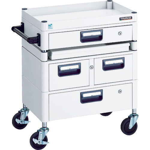 TRUSCO Tool Wagon Phoenix Wagon, Low Noise, 600 x 400 mm, H740 mm, with Drawer, 1 Slide, White, PEW-761M1VWZ-W, 1 Unit