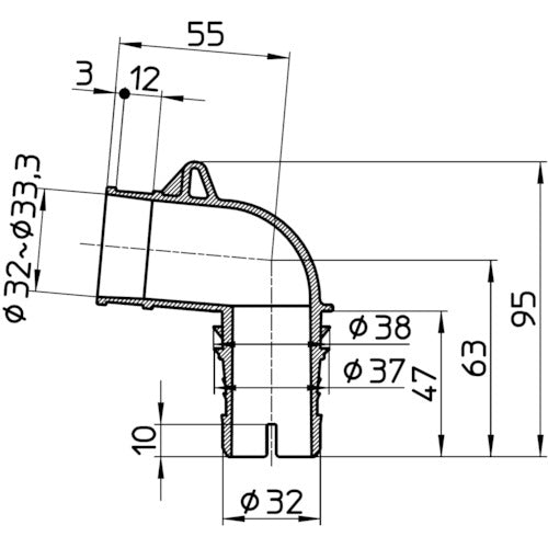 SANEI Washing Machine Drain Trap Elbow PH5543F 1pc