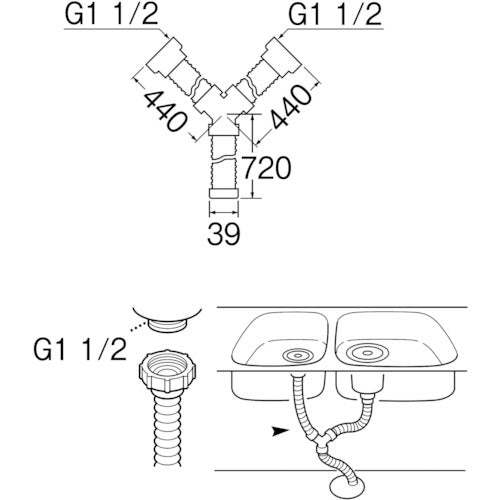 SANEI sink drain plug Y-shaped hose (with screws) Hose length 1.17m PH62-862 1 piece