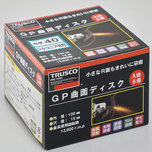 ＴＲＵＳＣＯ　ＧＰ曲面ディスク　ジルコニア　Φ１００　（５枚入）　４０＃　GP100RZ　1 箱