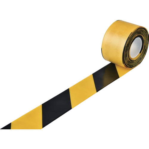 緑十字　高耐久ラインテープ　黄／黒　ＪＵ−１０１０ＴＲ　１００ｍｍ幅×１０ｍ　両端テーパー構造　403087　1巻